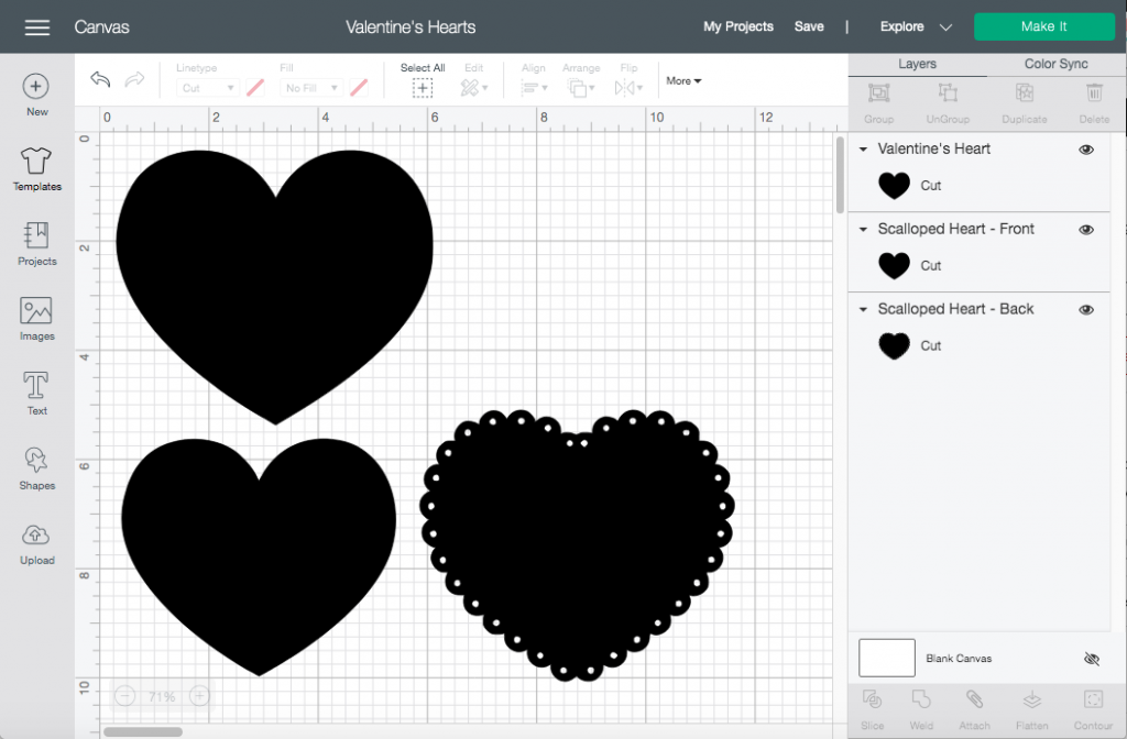 open the Valentine's Hearts Cricut file