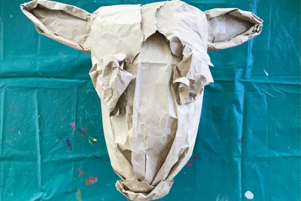 base form with facial details of paper mache deer head