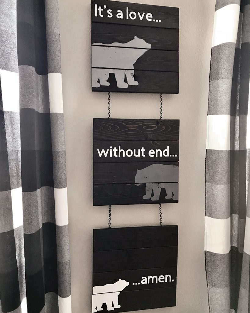 "it's a love without end, amen" woodland nursery signs