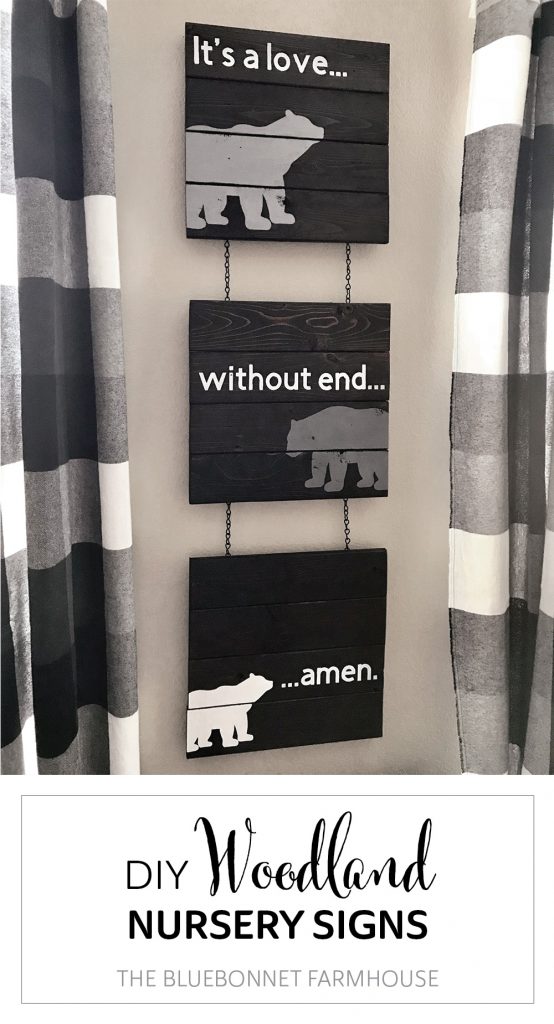 "it's a love without end, amen" DIY woodland nursery signs