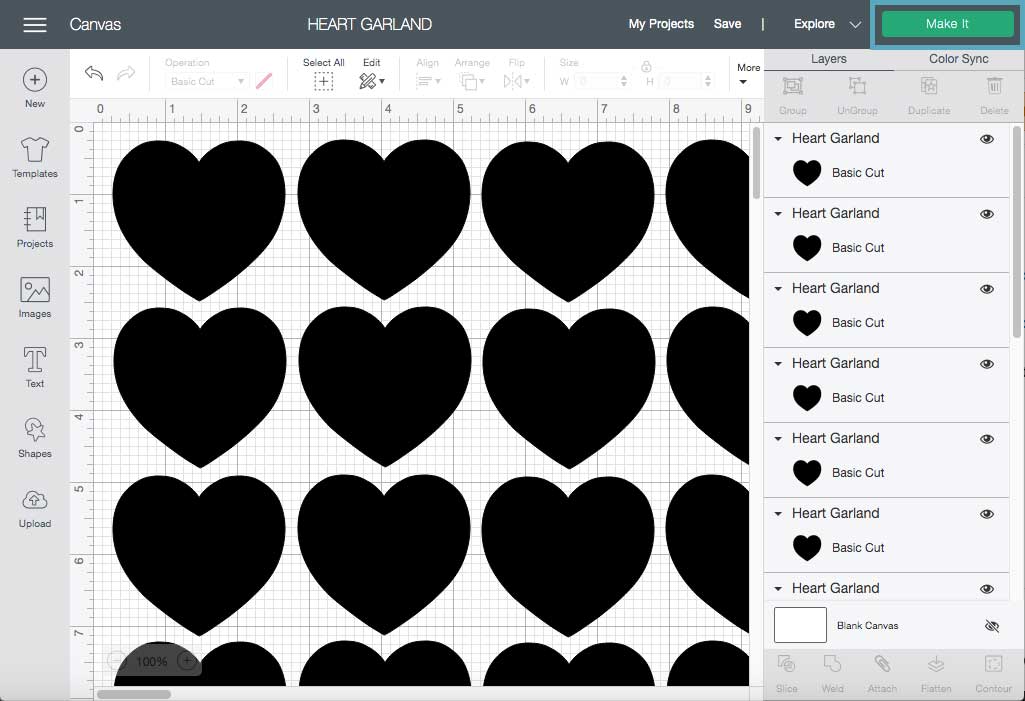 computer screenshot of Cricut Design Space canvas layout